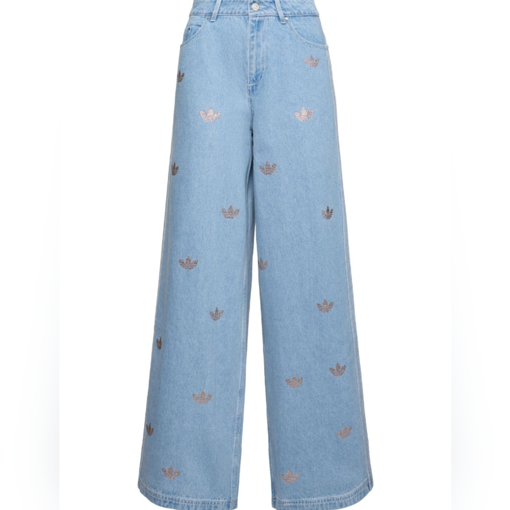 Adidas Rhinestone denim pants Glittery Logo Rhinestones Clear Blue. PANTS ONLY!! - Picture 4 of 16